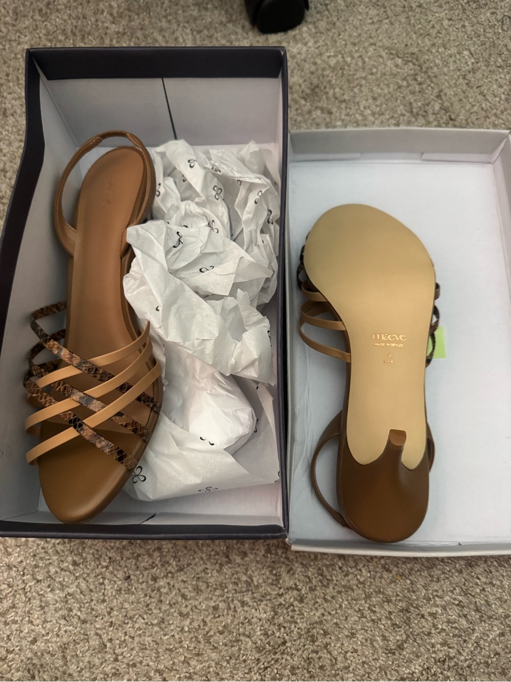 Anthropologie Tan Strappy Sandals with Snake-Print Accent